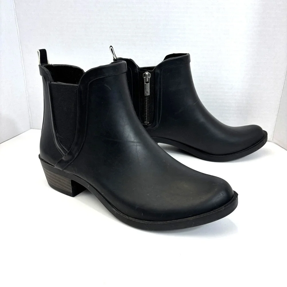 Lucky Brand Basel H2O Rain Boots Womens 8 Black Rubber Ankle‎ Booties Waterproof